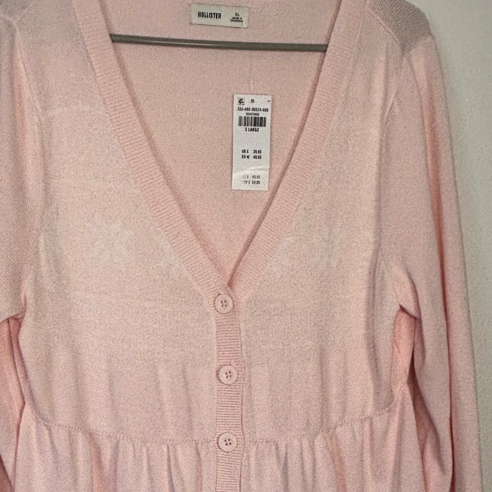 NWT$50 Hollister  Y2K Pink Button-Front Knit Baby Doll ‘Empire Style Cardigan XL - Picture 4 of 7